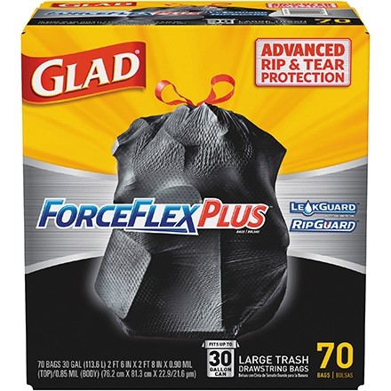 Glad Large Drawstring Trash Bags, ForceFlex 30 Gallon