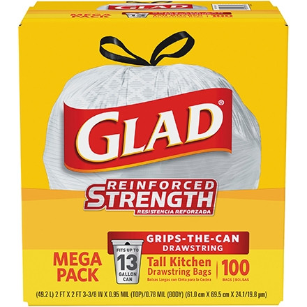 Bolsas de basura Glad® con cordón, 13 galones, blancas para $42.97 En línea
